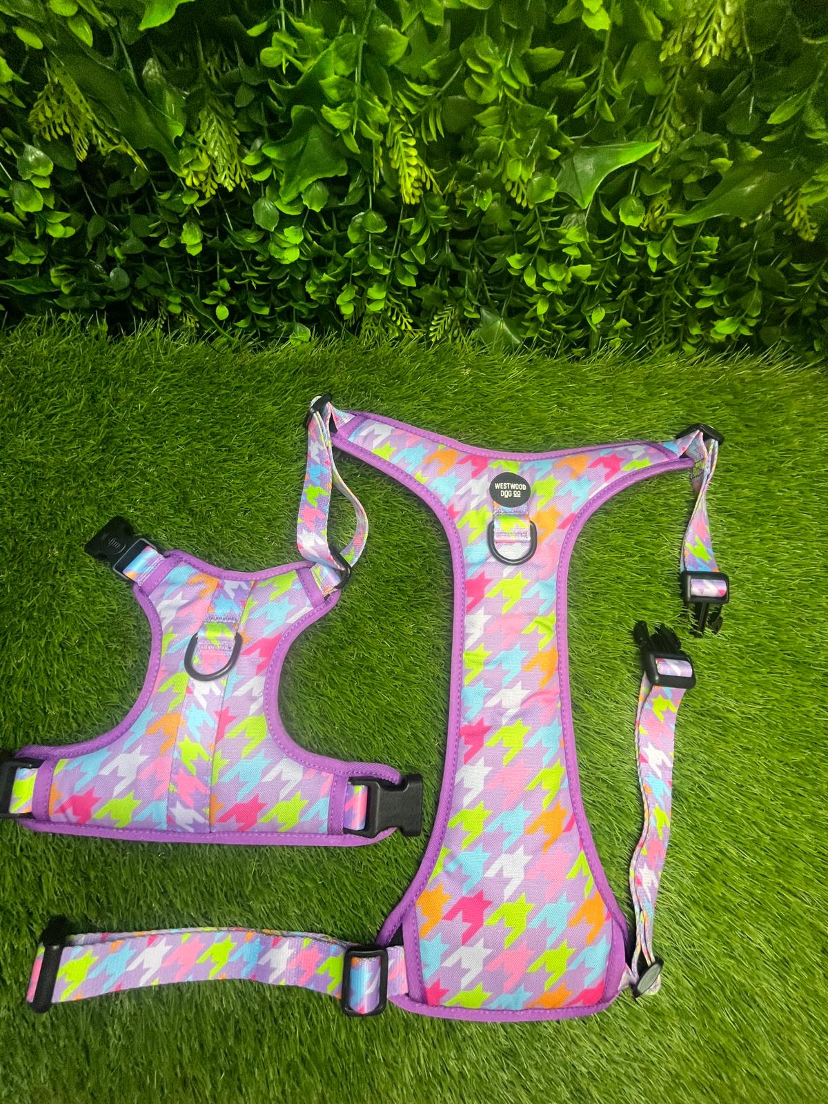 Westwood Dog Co Harness - BIG BREEDS - Bubblegum Houndstooth Print