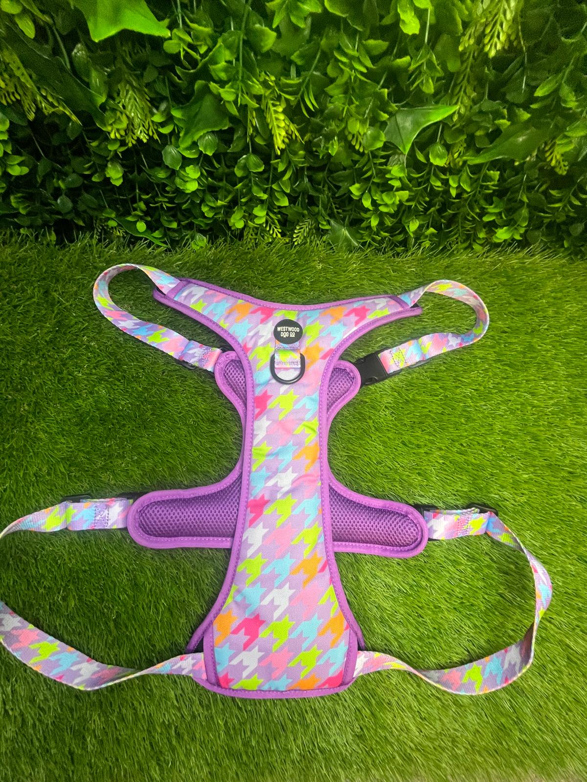 Westwood Dog Co Harness - BIG BREEDS - Bubblegum Houndstooth Print