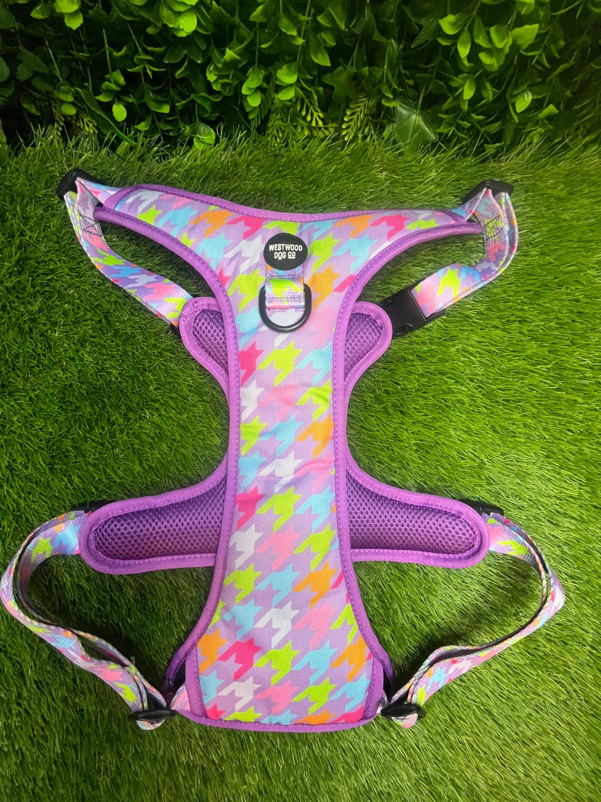 Westwood Dog Co Harness - BIG BREEDS - Bubblegum Houndstooth Print