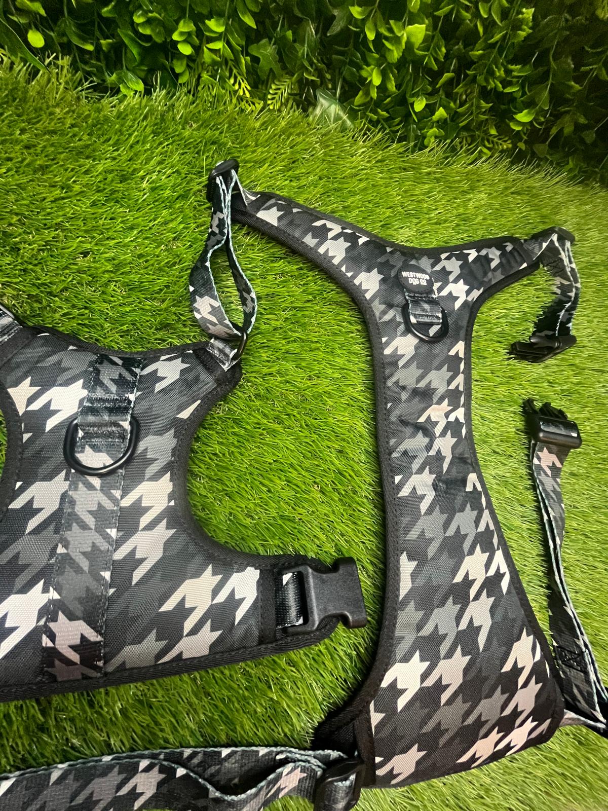 Westwood Dog Co Harness - BIG BREEDS - Monochrome Houndstooth Print