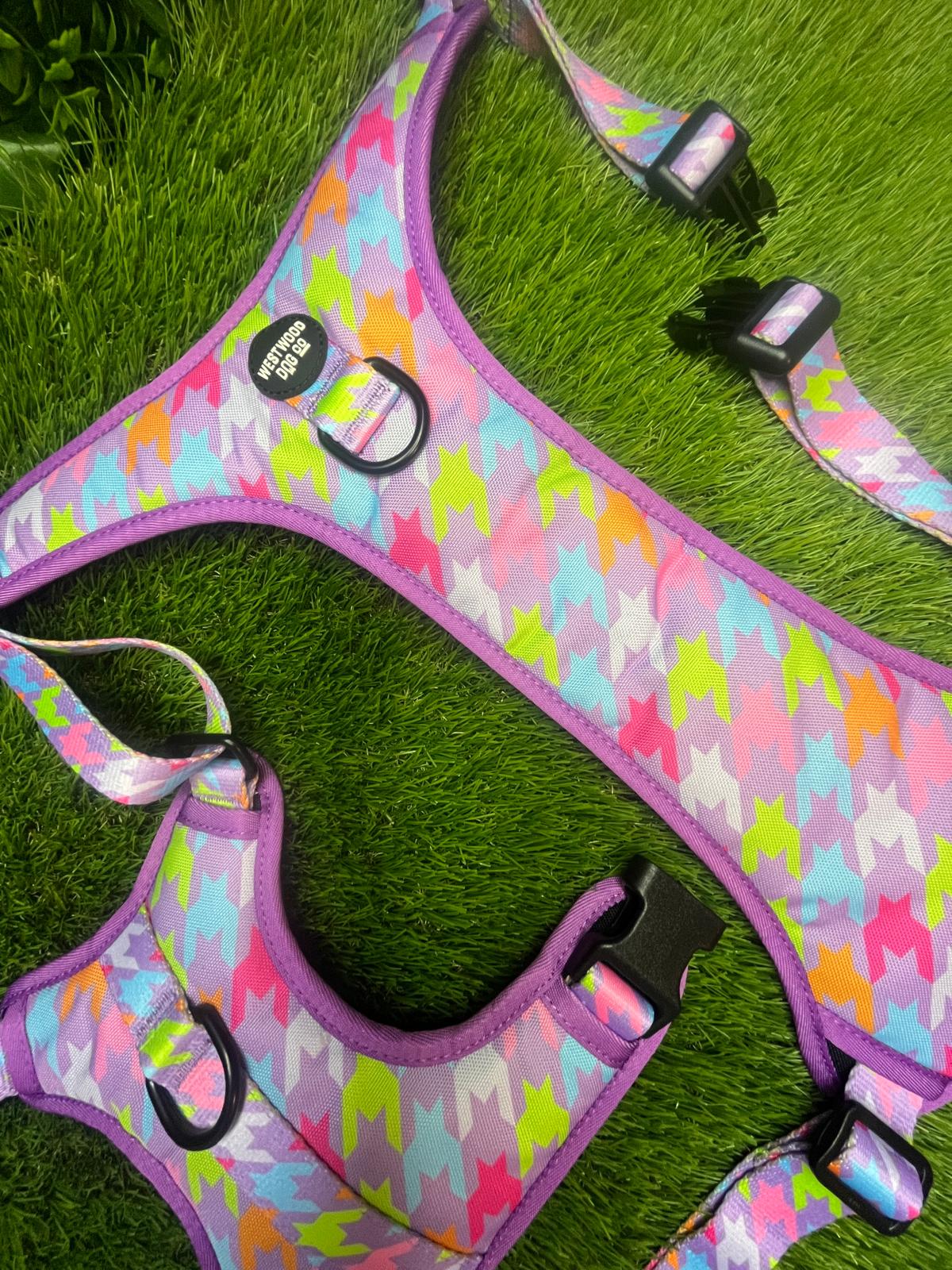 Westwood Dog Co Harness - BIG BREEDS - Bubblegum Houndstooth Print