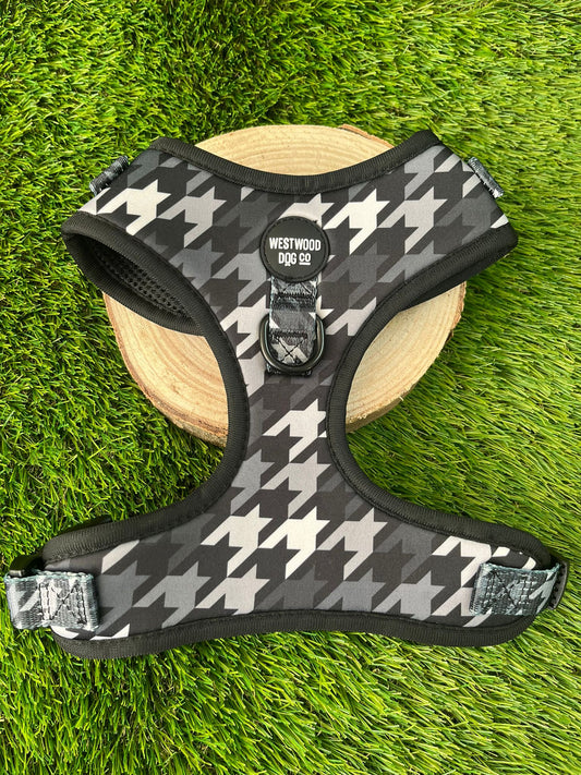 Westwood Dog Co Harness - Monochrome Houndstooth Print